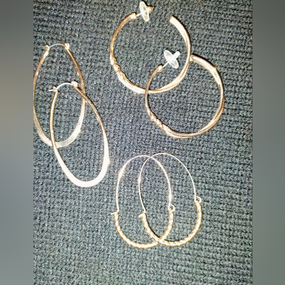 LN Lot Of 3 Prs Gold-tone Earrings